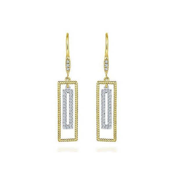 Gabriel NY .30 CTW Diamond Rectangle Dangle Earrings 14K White & Yellow Gold Confer’s Jewelers Bellefonte, PA