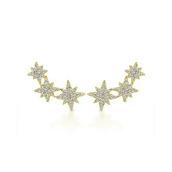 Gabriel NY .42 CTW Diamond Triple Star Burst Earrings 14K Yellow Gold Confer’s Jewelers Bellefonte, PA