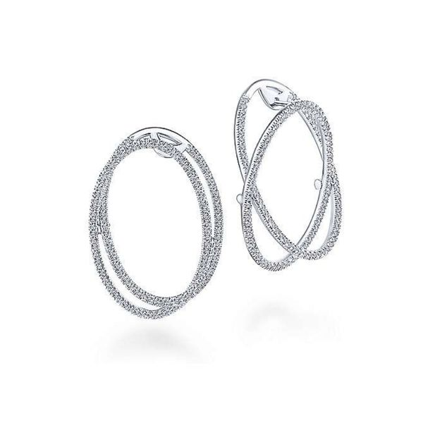 14K White Gold Double Layered 35mm Diamond Intricate Hoop Earrings Confer’s Jewelers Bellefonte, PA