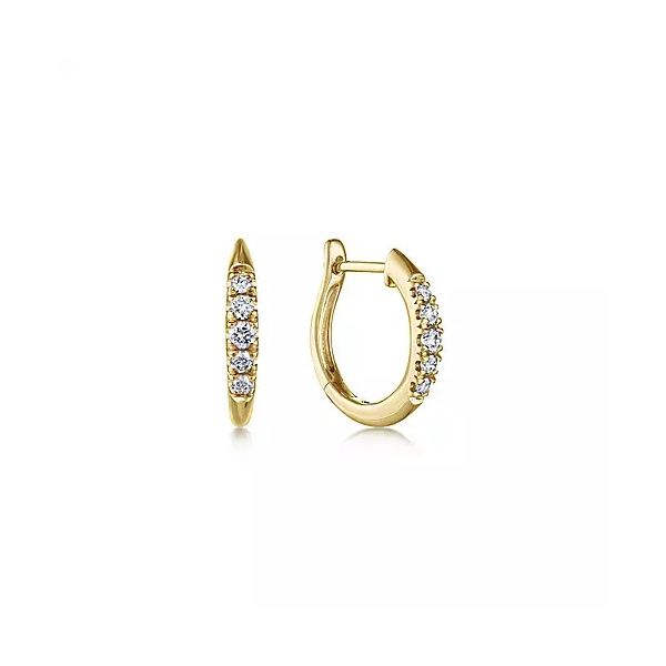 14K Yellow Gold Classic Round 15mm Diamond Huggie Earrings Confer’s Jewelers Bellefonte, PA