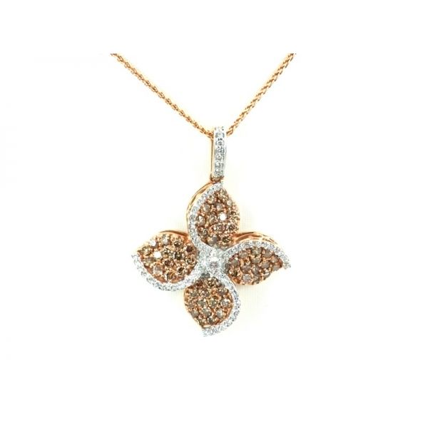 Chocolate & White Diamond Flower Pendant 2.20ctw 14K Rose Gold Confer’s Jewelers Bellefonte, PA
