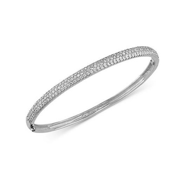 14k white gold pave set diamond bangle bracelet.  This bracelet contains 145 round brilliant cut diamonds.
