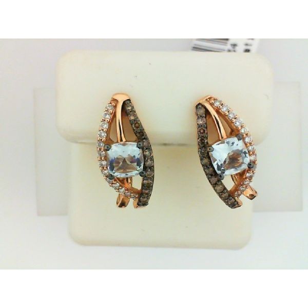 LeVian 14K Rose Gold Aquamarine, Chocolate & Vanilla Diamond Earrings Confer’s Jewelers Bellefonte, PA