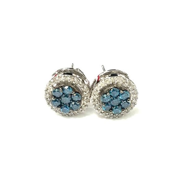 10K Gold Blue Diamond with White Diamond Halo Earrings Confer’s Jewelers Bellefonte, PA
