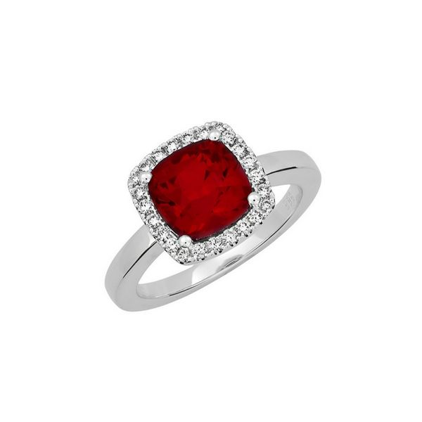 14K Lab Created Ruby & Diamond Halo Ring Confer’s Jewelers Bellefonte, PA