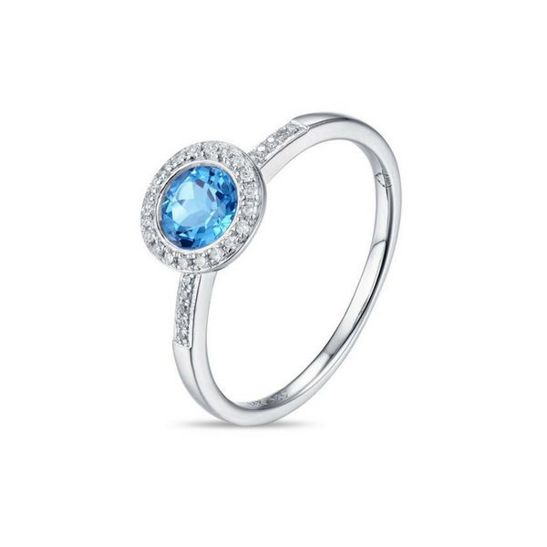 14K Gold Blue Topaz & Diamond Halo Ring Confer’s Jewelers Bellefonte, PA