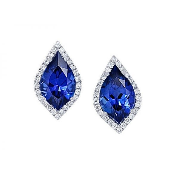 14K White Gold Lab Created Blue Sapphire & Diamond Earrings Confer’s Jewelers Bellefonte, PA