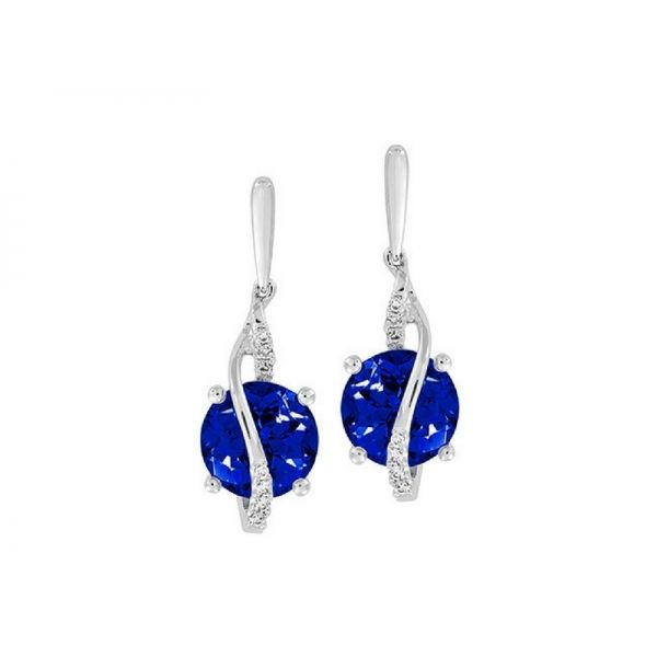 14K White Gold Lab Created Blue Sapphire & Diamond Earrings Confer’s Jewelers Bellefonte, PA