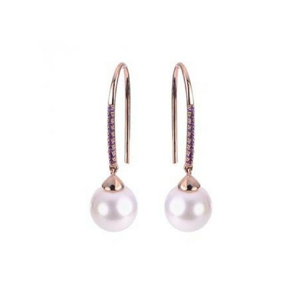 8-8.5mm Pearl & Amethyst Earrings 14K Rose Gold Confer’s Jewelers Bellefonte, PA