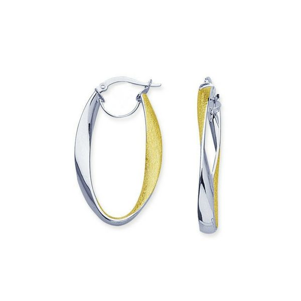 14K White & Yellow Gold Elongated Hoop Earrings Confer’s Jewelers Bellefonte, PA