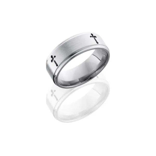 Titanium 8mm Flat Band with Grooved Edges and Cross Pattern