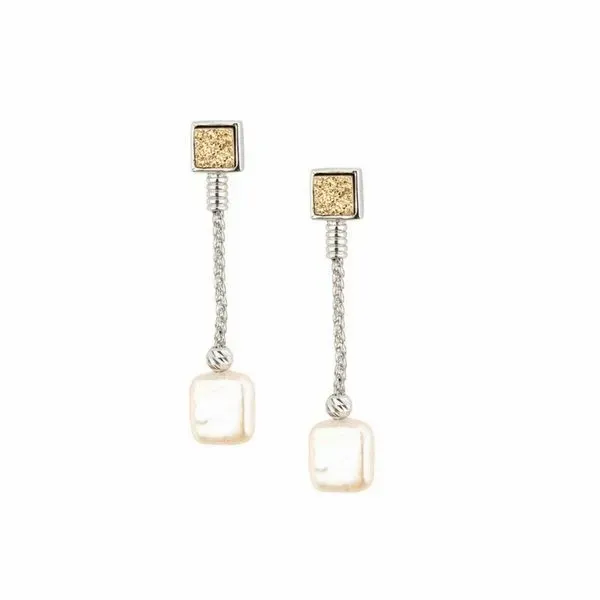 Sterling Silver Golden Drusy with Fresh Water Pearl Earrings Confer’s Jewelers Bellefonte, PA