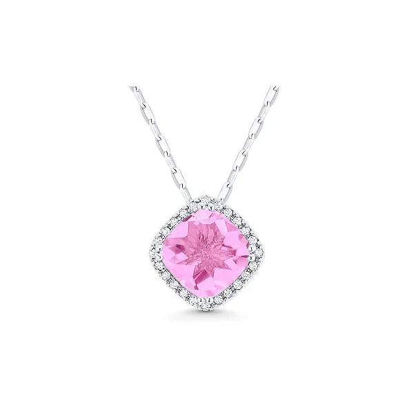 14kt White Gold Pink Sapphire Halo Necklace Cornell's Jewelers Rochester, NY
