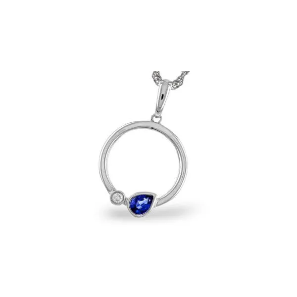 Diamond & Pear Shaped Sapphire Bezel Necklace D'Errico Jewelry Scarsdale, NY