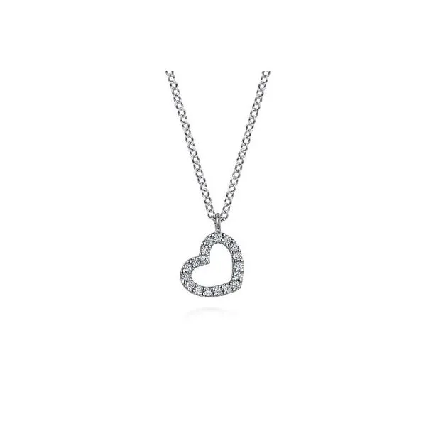 Gabriel & Co. 14K White Gold Diamond Heart Pendant Necklace Diamond Showcase Longview, WA