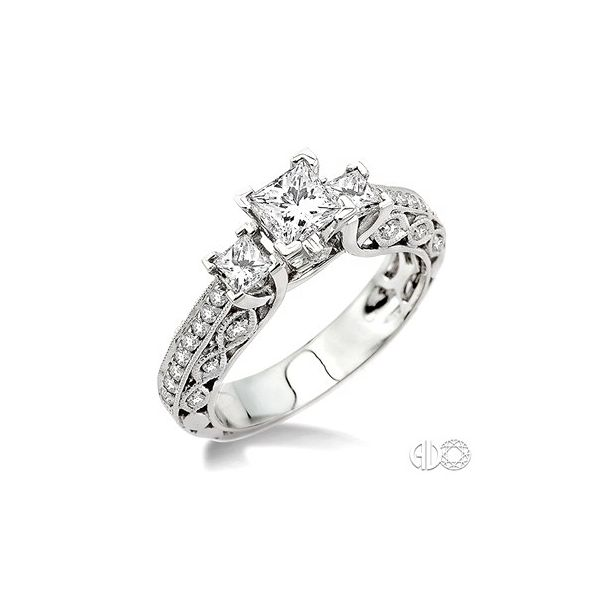 Three Stone Vintage Princess Cut Engagement Ring Di'Amore Fine Jewelers Waco, TX