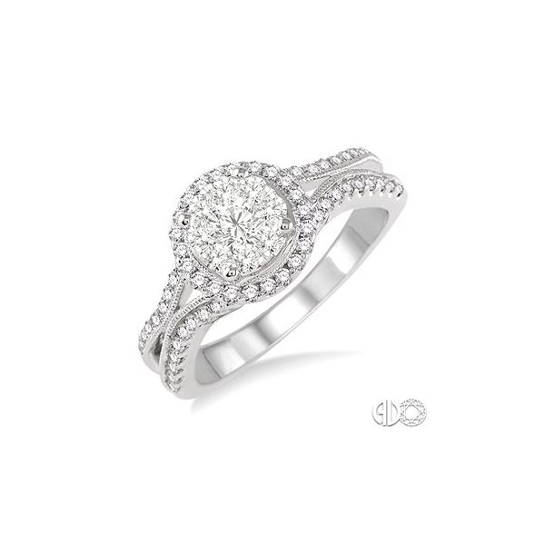 Lovebright Bridal Set - Round Diamond Halo Engagement Ring with Wedding Band. Di'Amore Fine Jewelers Waco, TX