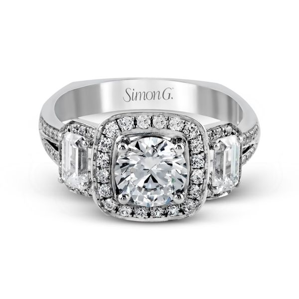Three Stone Cushion Halo Engagement Ring Di'Amore Fine Jewelers Waco, TX