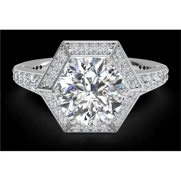 RITANI Vintage Hexagonal Halo Vaulted Diamond Engagement Ring in White Gold Di'Amore Fine Jewelers Waco, TX