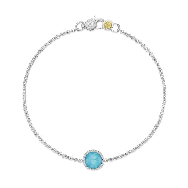 TACORI Sterling Silver and Gold Petite Floating Bezel Bracelet featuring Neo-Turquoise Gemstone Di'Amore Fine Jewelers Waco, TX