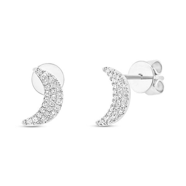 14k White Gold Diamond  Crescent Moon Stud Earrings Dickinson Jewelers Dunkirk, MD