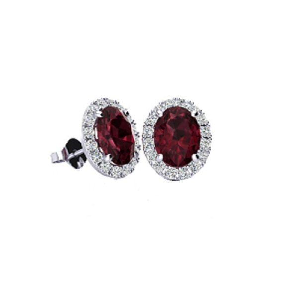 14k White Gold Rhodolite Garnet Halo Post Earrings Dickinson Jewelers Dunkirk, MD