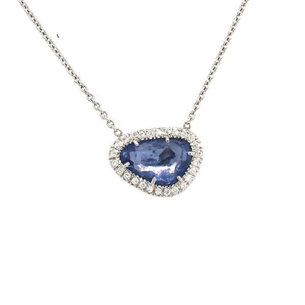 18k White Gold Sapphire Halo Pendant Dickinson Jewelers Dunkirk, MD