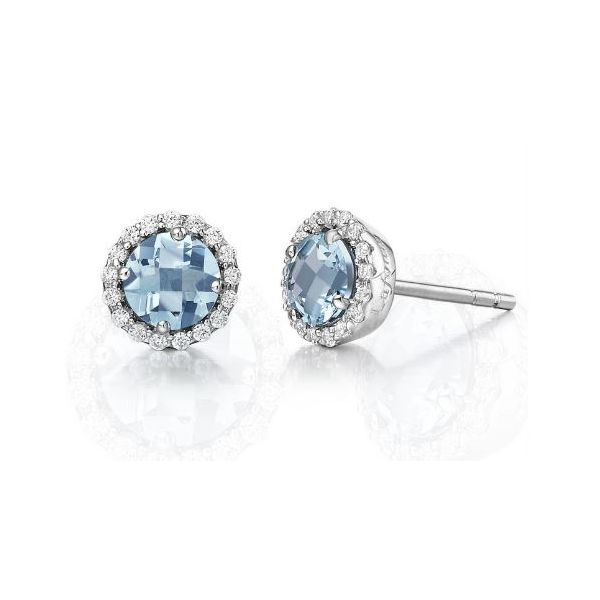 White Sterling Silver March Birthstone Halo Stud Earrings Doland Jewelers, Inc. Dubuque, IA