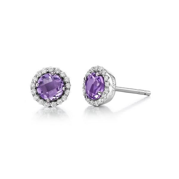 White Sterling Silver February Birthstone Halo Stud Earrings Doland Jewelers, Inc. Dubuque, IA