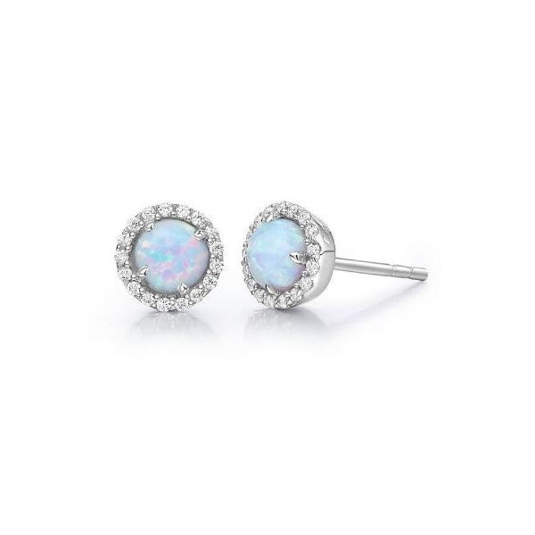 White Sterling Silver October Birthstone Halo Stud Earrings Doland Jewelers, Inc. Dubuque, IA
