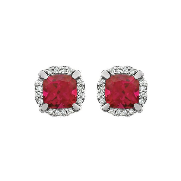 14kt White Gold Created Ruby & Diamond Earrings Don's Jewelry & Design Washington, IA