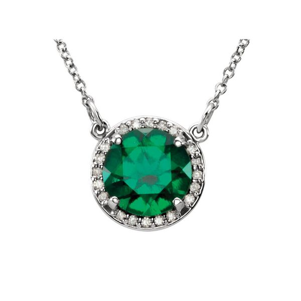 14kt White Gold Created Emerald & Diamond Necklace Don's Jewelry & Design Washington, IA