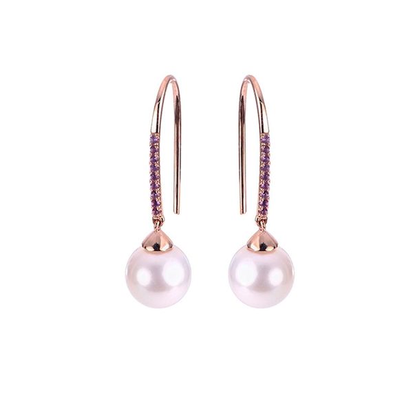 14kt Rose Gold Pearl & Amethyst Drop Earrings Don's Jewelry & Design Washington, IA