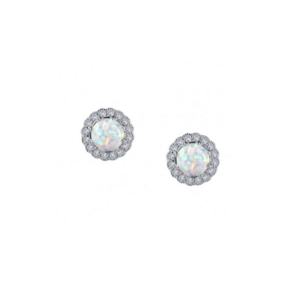 Sterling Silver Simulated Diamond & Simulated Opal Earrings Don's Jewelry & Design Washington, IA