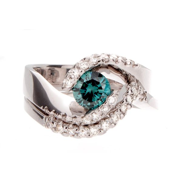 White Gold Lake Tahoe Blue Diamond and White Diamond Ring Double Diamond Jewelry Olympic Valley, CA
