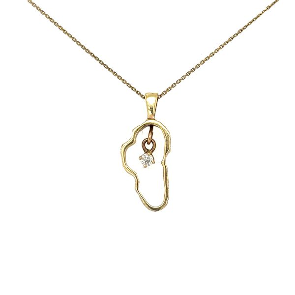 14K Yellow Gold Lake Tahoe Outline Pendant With Hanging Diamond Double Diamond Jewelry Olympic Valley, CA