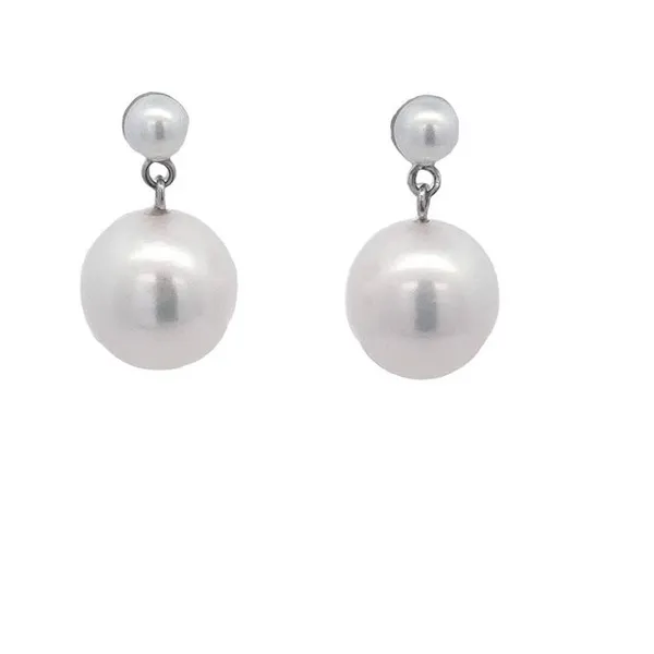 14K White Gold Double Pearl Dangle Stud Earrings Ellsworth Jewelers Ellsworth, ME