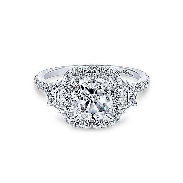 Gabriel & Co. White 14 Karat Three Stone Ring Mounting Enhancery Jewelers San Diego, CA