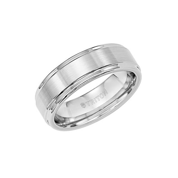 White Tungsten Carbide Wedding Band Enhancery Jewelers San Diego, CA