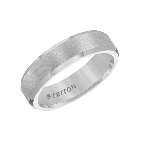 Bevel Edge Tungsten Carbide comfort fit Wedding Band Enhancery Jewelers San Diego, CA