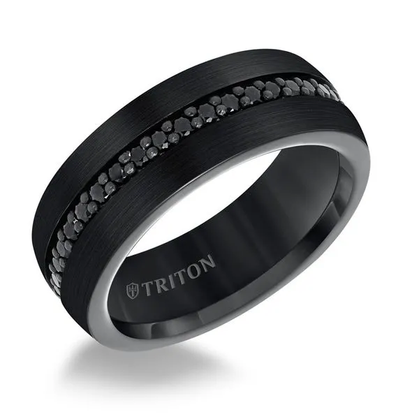 Black Tungsten All Around Black Sapphire Wedding Band Enhancery Jewelers San Diego, CA