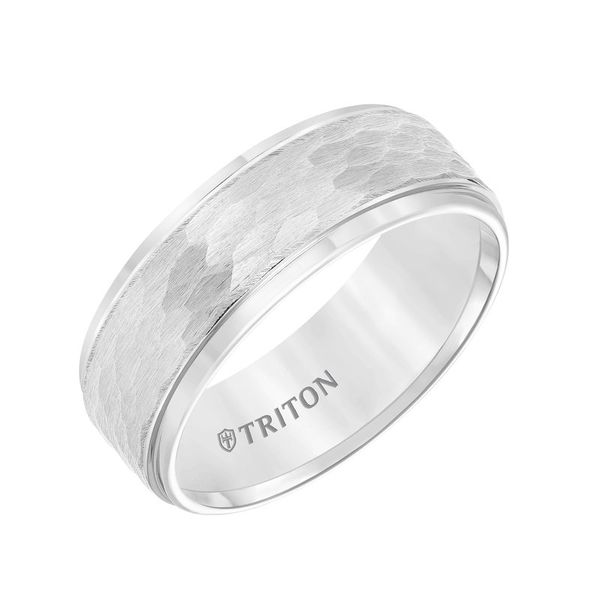 White Tungsten carbide wedding band Enhancery Jewelers San Diego, CA