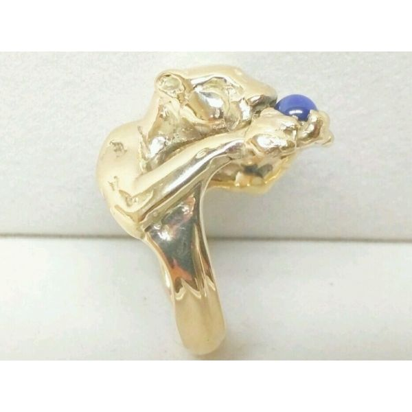 ESTATE 14k YELLOW GOLD Jaguar Ring with Blue Star Sapphire SO UNIQUE! 13.6 g Enhancery Jewelers San Diego, CA