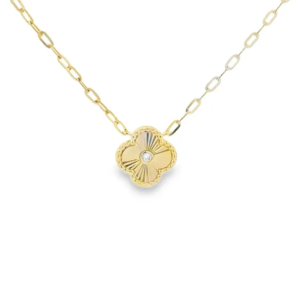 14K Yellow Gold Diamond Accented Quatrefoil Burst Necklace Erica DelGardo Jewelry Designs Houston, TX
