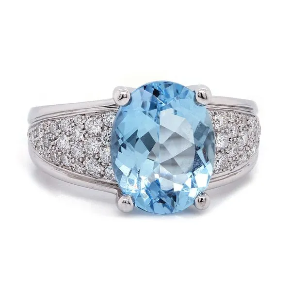 Aquamarine Tapered Pave Ring Joe Escobar Diamonds Campbell, CA
