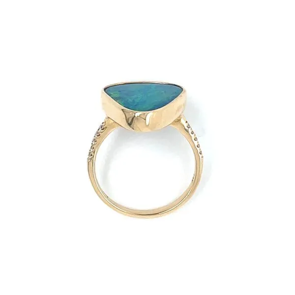 14KY Gold Ring with Bezel Set Freeform Opal & Diamonds Image 4 Franzetti Jewelers Austin, TX