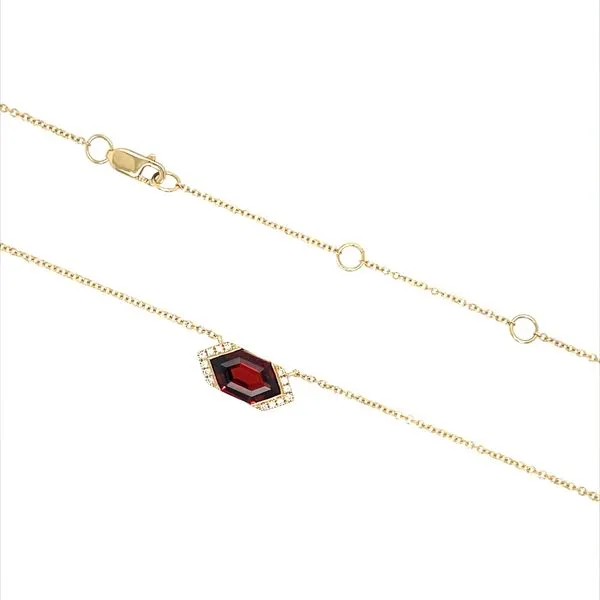 14KY Gold Hexagon Shape Garnet Necklace with Diamonds 18