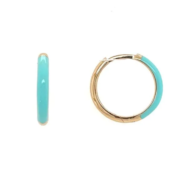 14KY Gold Turquoise Enameled 14 MM Huggie Hoop Earrings Franzetti Jewelers Austin, TX
