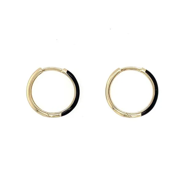 14KY Gold Black Enameled 14 MM Huggie Hoop Earrings Image 3 Franzetti Jewelers Austin, TX