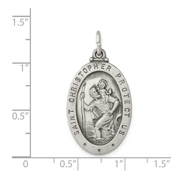 SS Antiqued Oval St. Christopher Medal Image 5 Franzetti Jewelers Austin, TX
